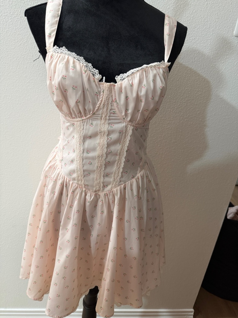 Pink Floral Lace Trim Sundress